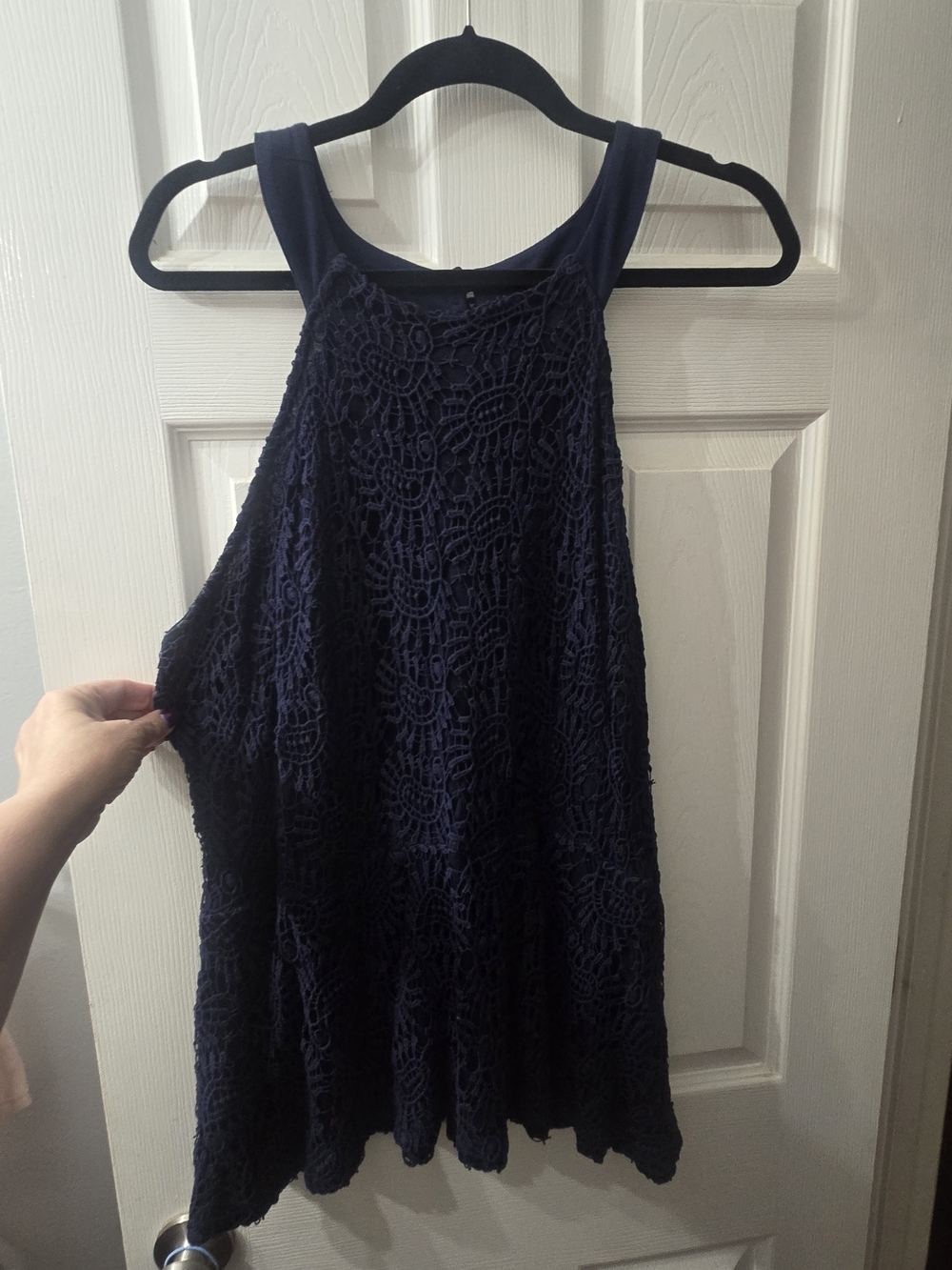 INC International Concepts Navy Crochet Tank Dress with Lace Overlay